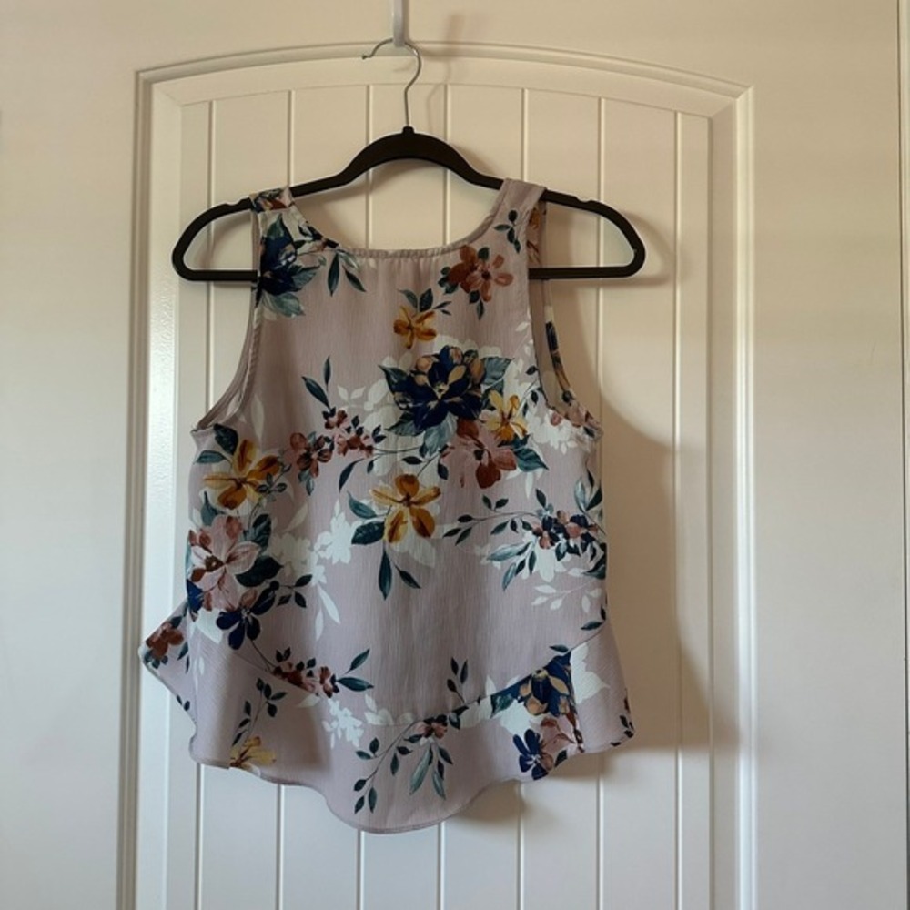 Sadie & Sage Pink Floral Tank‎ Top Sleeveless Ruffle Hem Size M - Picture 3 of 8